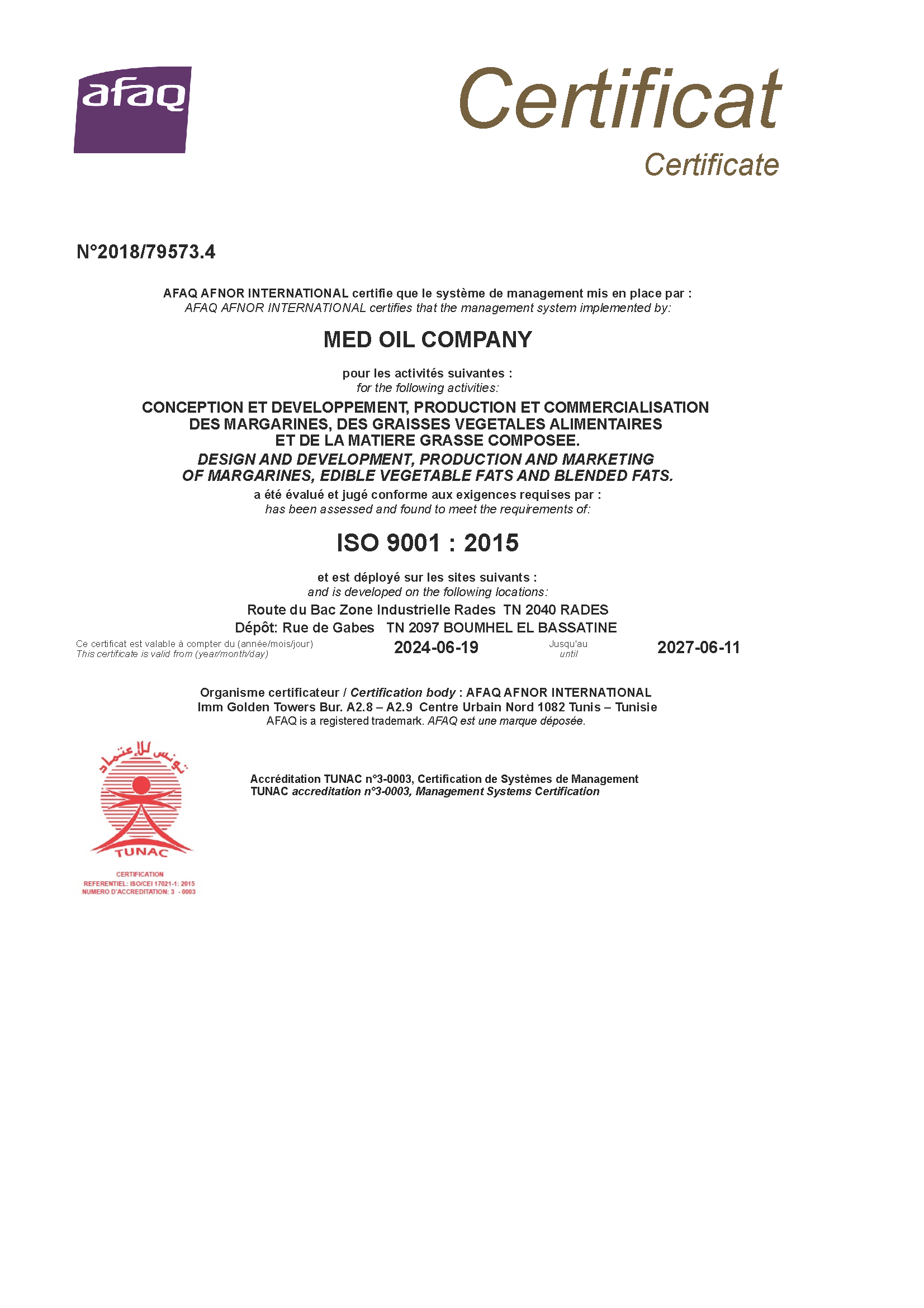 Medoil Company - certificat 